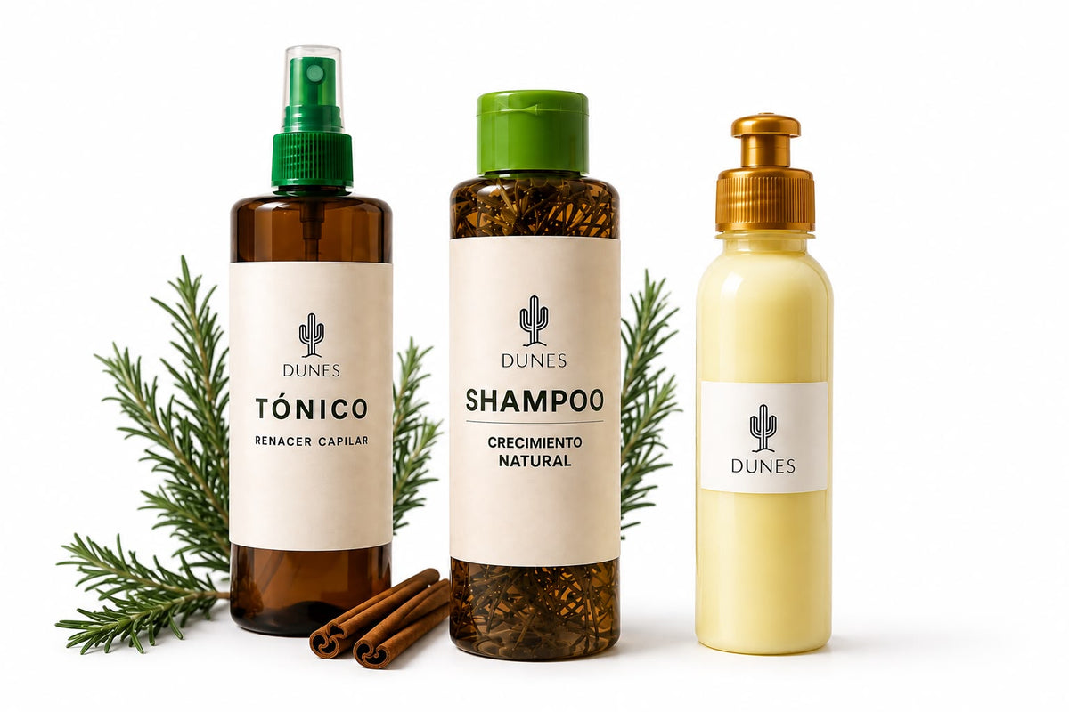 Kit Rutina Capilar Natural Dunes con Shampoo Crecimiento Natural, Crema de Peinar Coco y Piña y Tónico Renacer Capilar