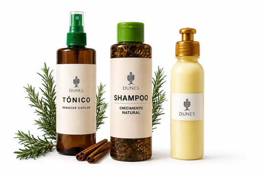Kit Rutina Capilar Natural Dunes con Shampoo Crecimiento Natural, Crema de Peinar Coco y Piña y Tónico Renacer Capilar